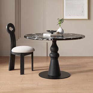 法式复古宝格丽圆l形餐桌大理石洽谈桌轻奢家用现代餐厅中古圆餐