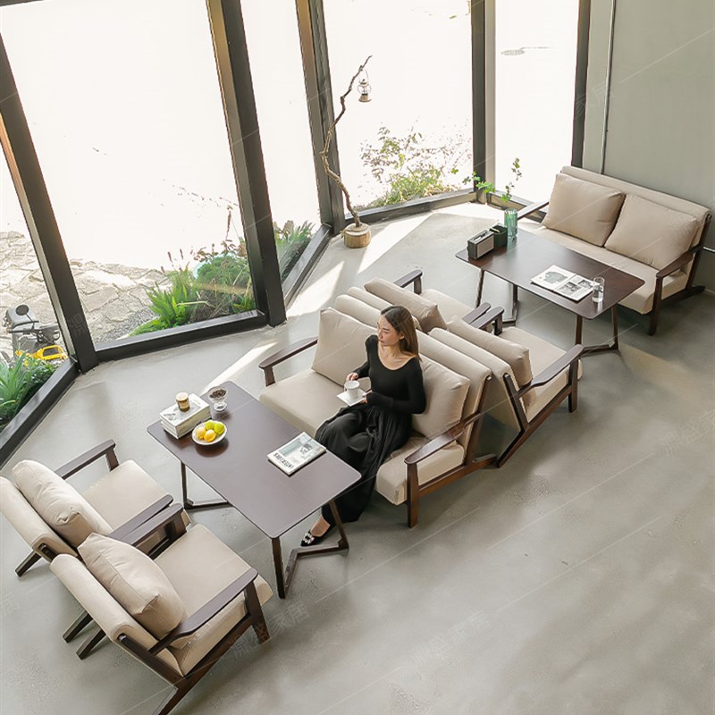 网红书吧奶茶店桌椅组合甜品店酒吧茶餐厅休闲Q卡座咖啡厅商用沙