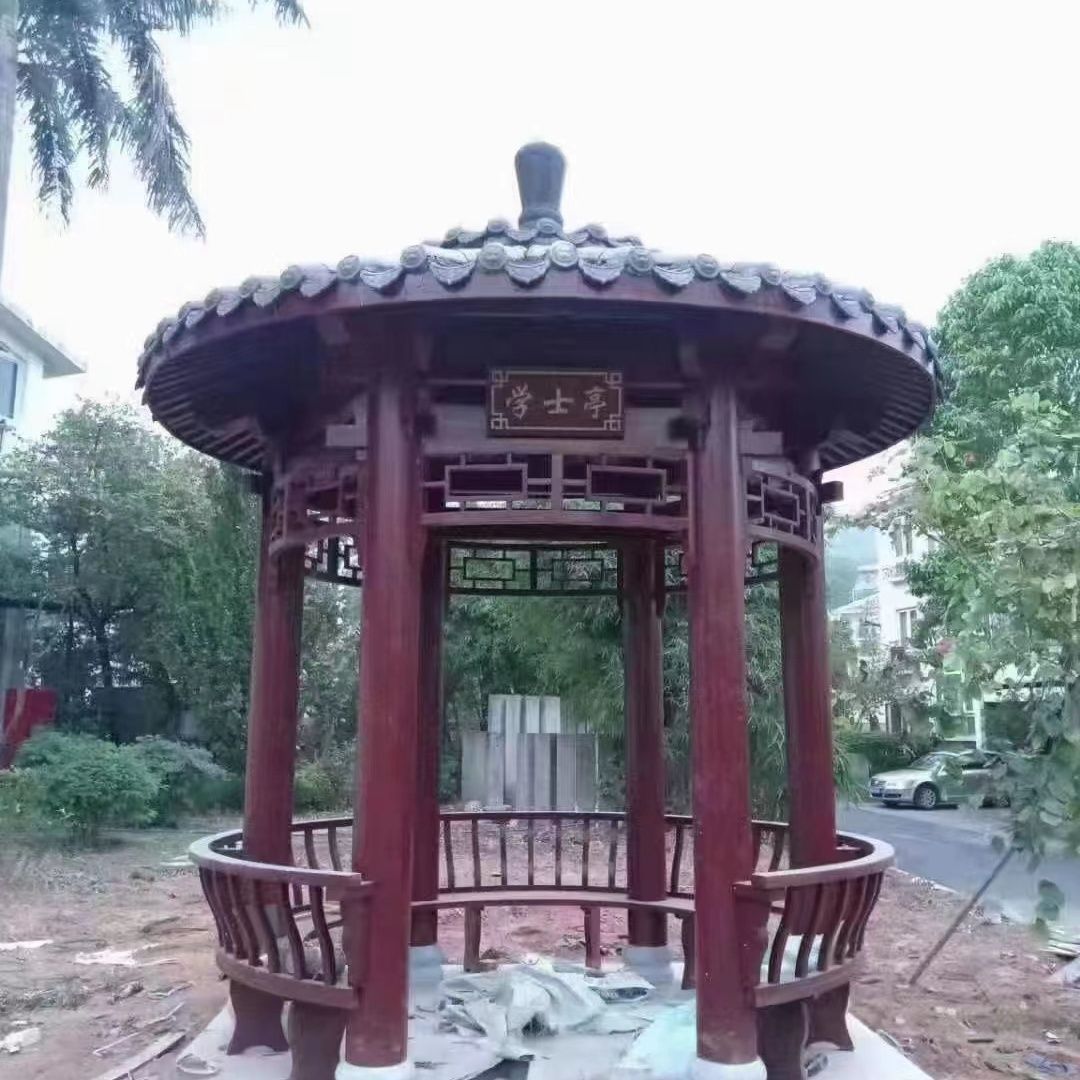凉亭防腐木庭院别墅实木景观圆形古建仿古亭子户外斗笠双层凉亭