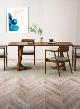 洽PEB谈组合饭桌简约休闲家用多人长欧实木方餐桌形咖啡北书桌办