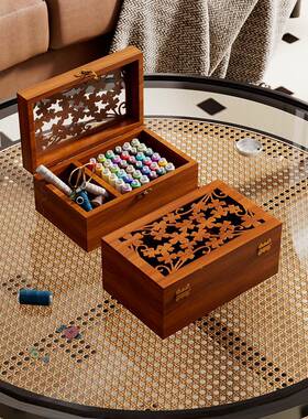 ?缝复古实木用针线盒针套装Fh(h(b*@纫工具手工di家y多功能线收纳