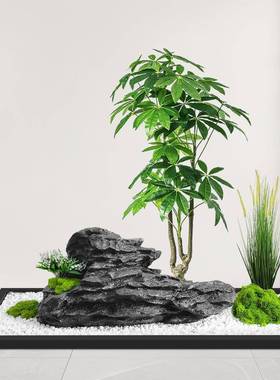 仿关真绿植造景鱼缸石植窗楼装饰假石头植物景观玄室内橱餐厅梯下