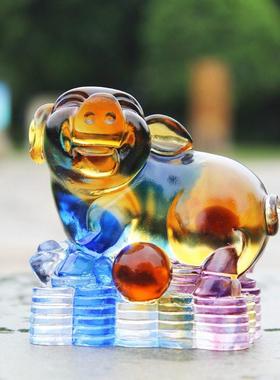 琉璃档招财猪十二生肖YKT马摆件送居家客厅高刻字晶礼水工艺品