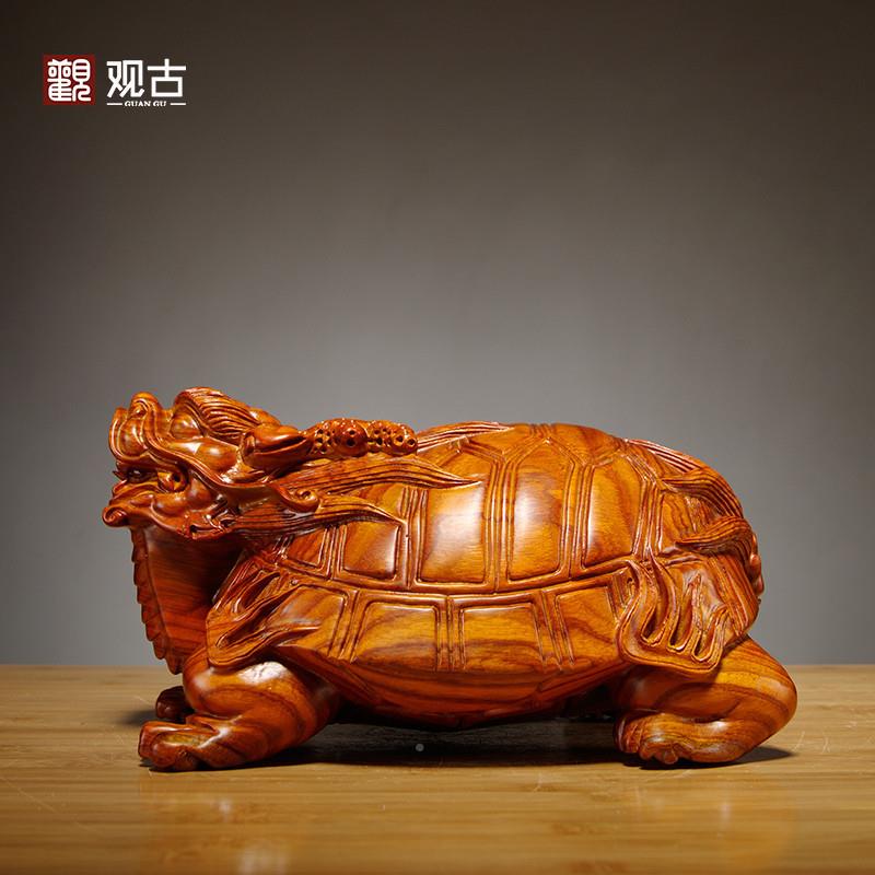 花饰梨木雕刻龙龟摆厅件客龟家居玄关装办公GG341室桌面龙头装饰