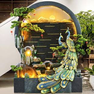 假山流水水喷泉幕墙中式 饰风轮台落地 孔雀前水MPU屏风庭院造景装