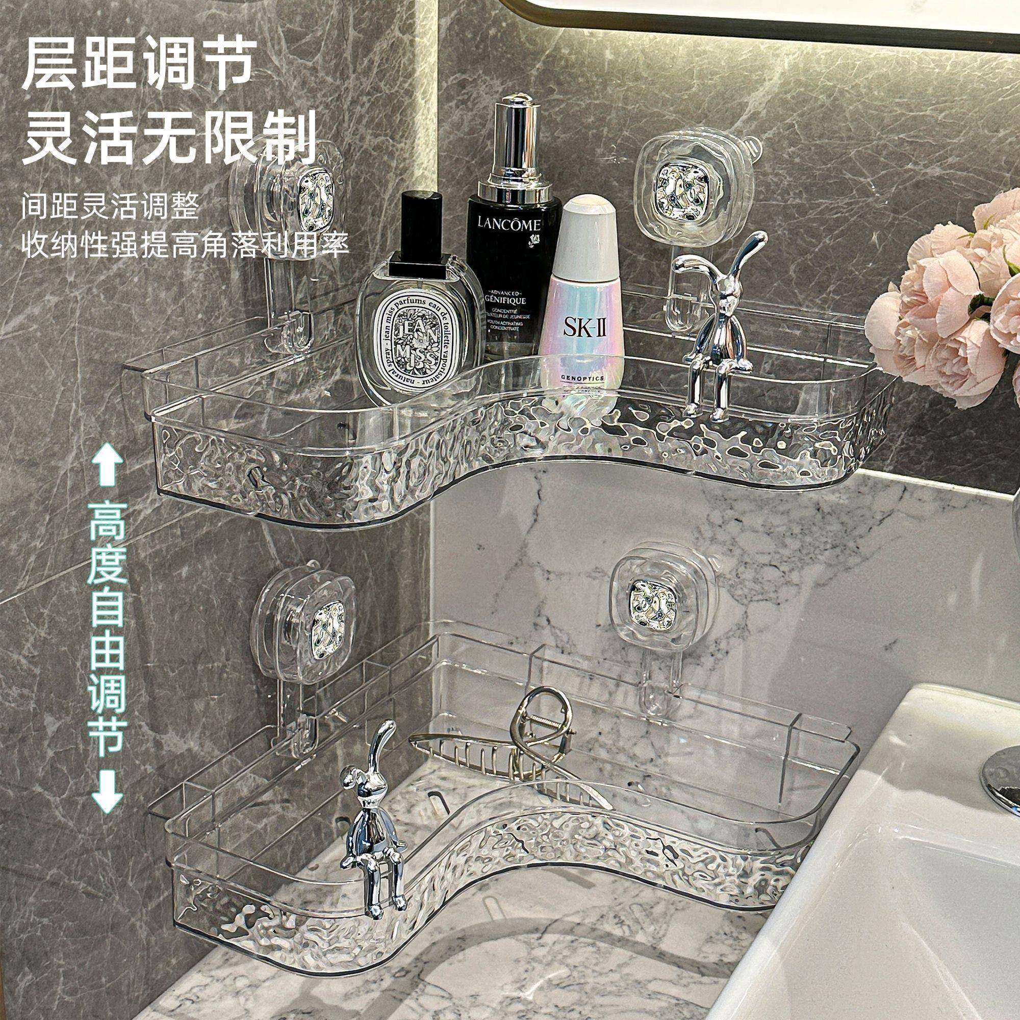 浴室吸置盘式转角z78J6TH5物架所洗厕台免打漱孔壁挂式架子浴室收