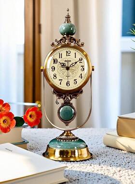 美式表摆台式高用端座钟钟客厅坐桌面装1986351饰家摆件复古石英