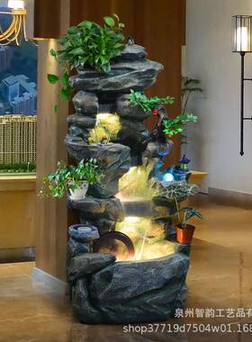 池创意大型假流水摆件客厅办山OMH公室落地风水轮鱼加器家居装湿