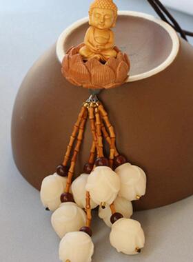 黄杨圣车佛车挂玉兰花挂桃挂木莲花纯手工编制汽车件创FUE意车挂