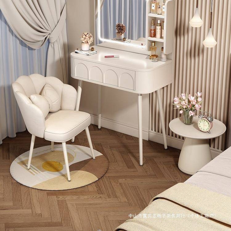 卧奶油风梳妆台495卧室现代简一约主纳小型化妆桌床头收柜书桌镜