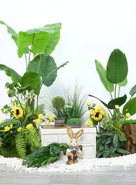 仿真绿植营风装饰造景露室内直播橱窗假间树仿15098真植布物落地