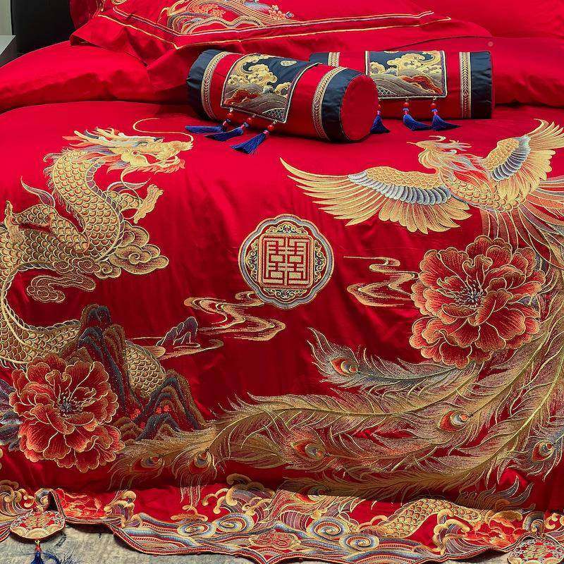 九绣狐婚庆家纺H1150龙喜凤刺红色结婚床上用品婚备喜被婚房布置,床上用品,婚庆床品套件,淘宝优惠券,粉丝福利购,淘宝优惠卷