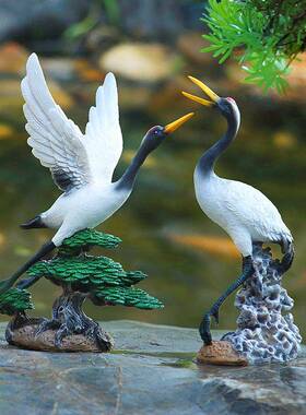 户饰外庭件院假山流水鱼池装仙鹤摆喷丹顶鹤雕塑水池泉HYuteuwe造