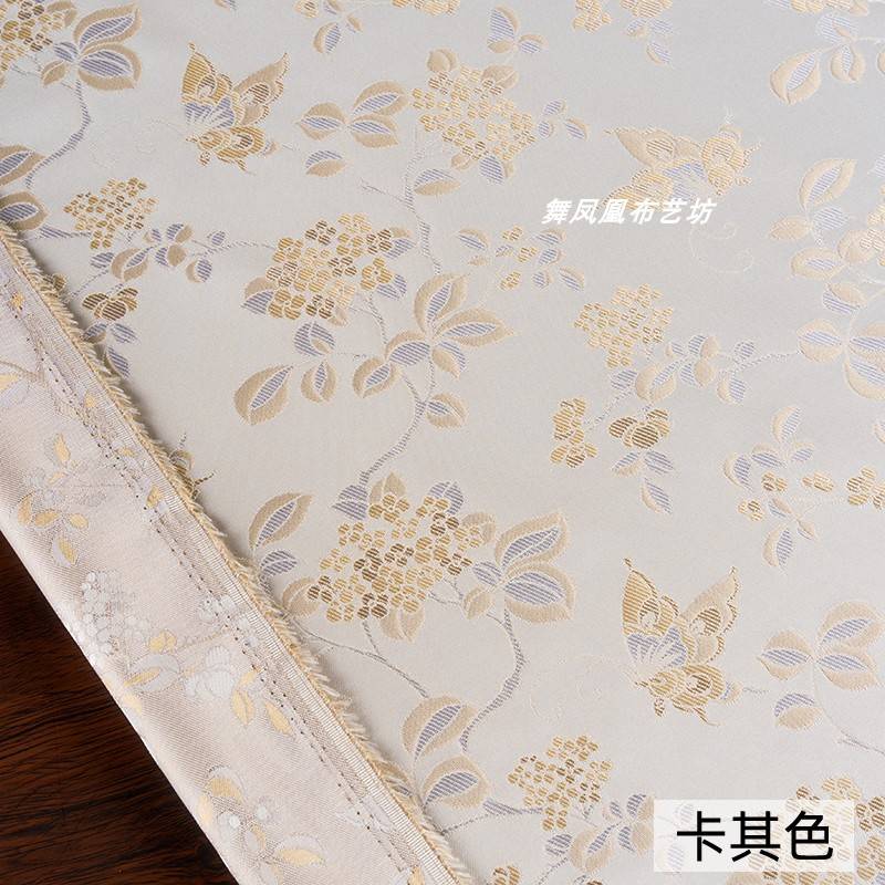 紫色蓝色 蝴蝶与花织锦缎提花面料 新中式外套汉服丝滑有光泽布料
