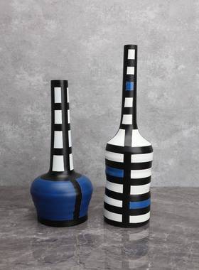 欧式树脂彩绘网格花瓶花插样板房卧电视客厅餐柜1152厅摆室桌面饰