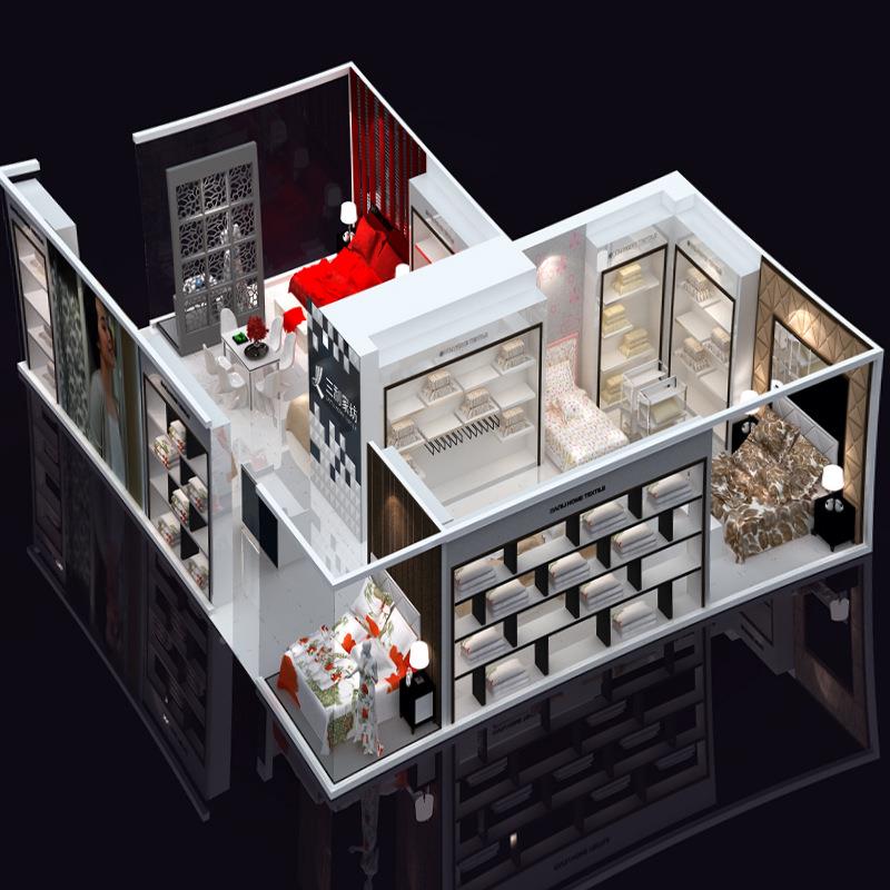 家纺日用床上用品货柜装设计家居用品L四件套修展示柜货架带ED灯