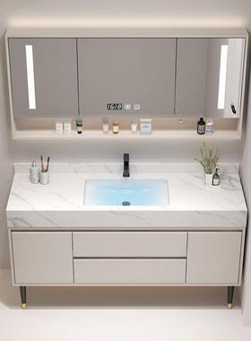 9sa岩10柜56人收藏】【奶油风浴室柜组合落地款板一体无缝107盆卫