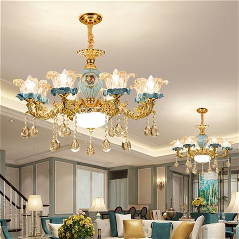 新品 欧式吊灯客厅大气奢华锌合金陶瓷灯具复式楼餐厅卧室水晶吊