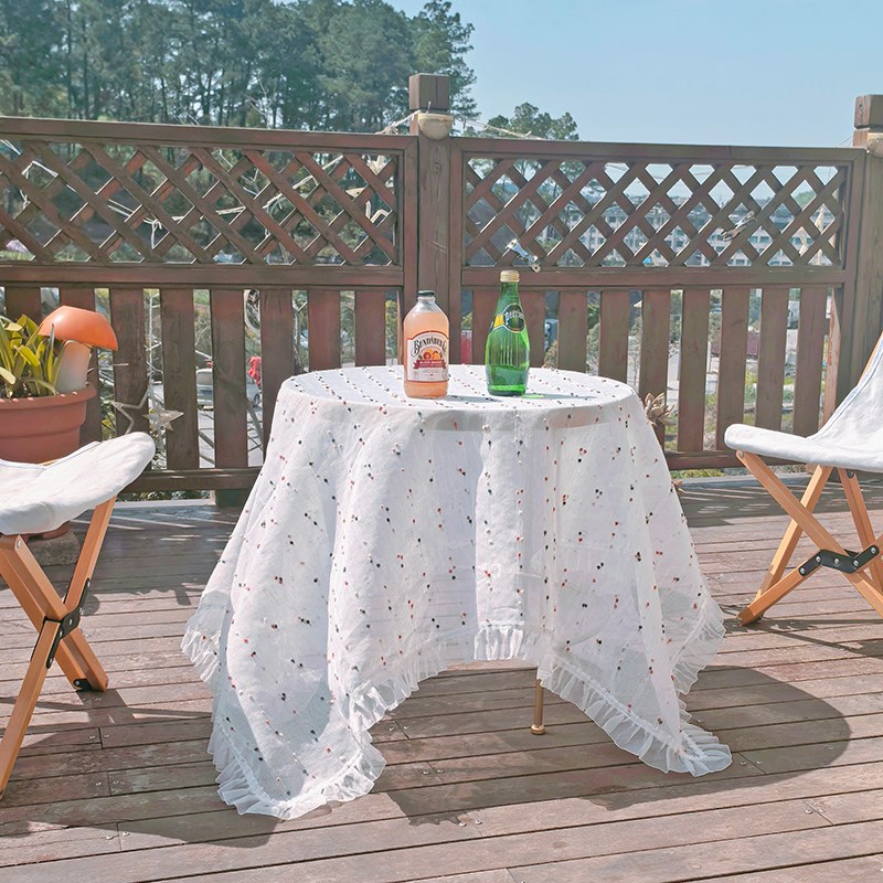 ins风浪漫桌布荷叶边甜美盖巾装饰场景布置保护垫圆桌台布白色