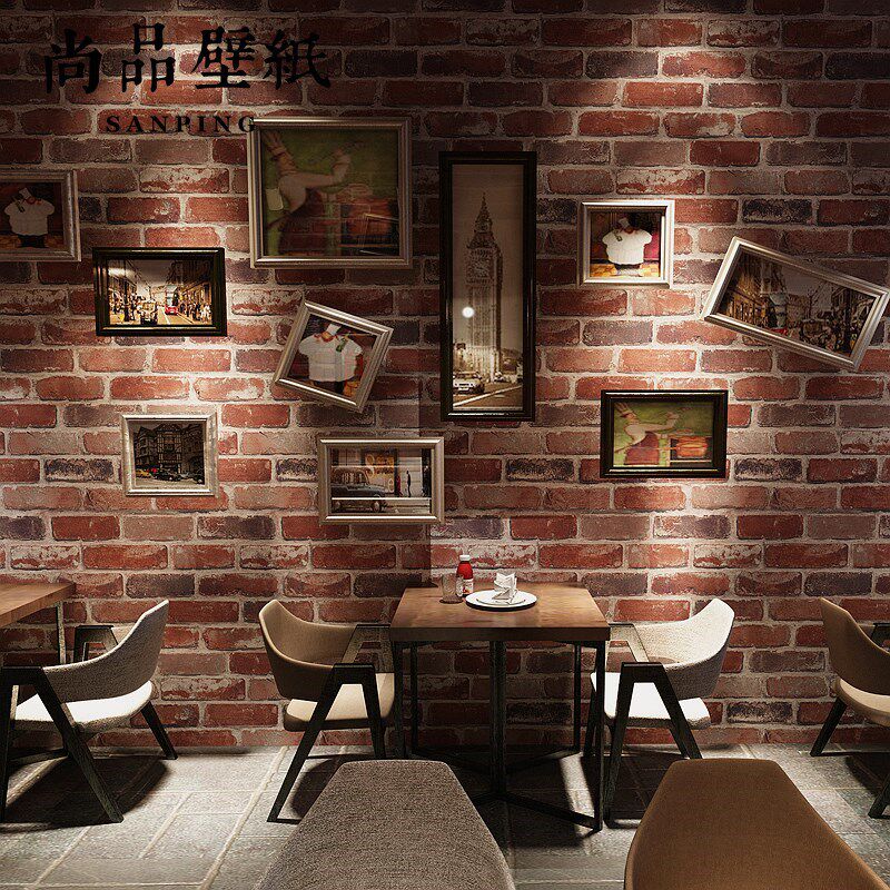 泥砖墙纸仿砖灰砖方砖背景墙灰色仿砖块水泥混凝土水泥铆不带胶水