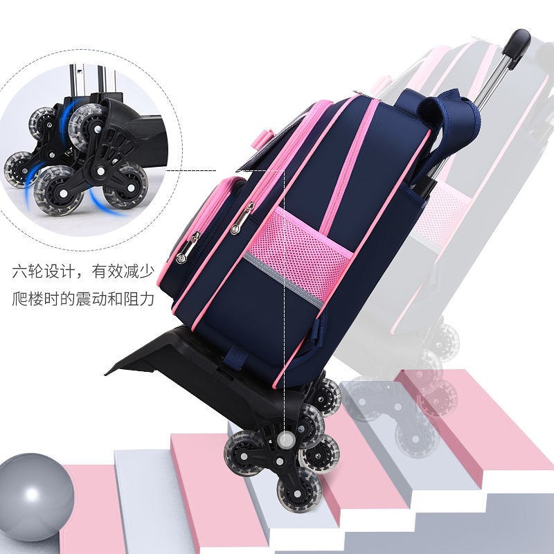 儿童六轮拉杆书包男女生1-3-6年级背拉两用可拆卸爬楼小学生书包
