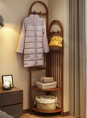 转角衣帽架家用卧室落地r式实木挂衣架办公室房间小型置物收纳架