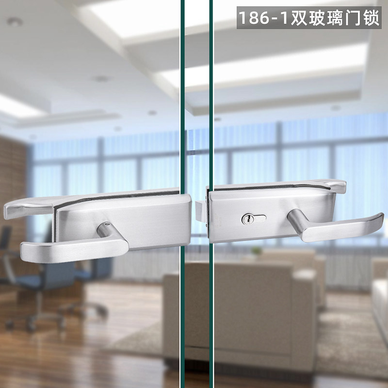 玻璃门锁办公室高隔断门锁单门双开门百页窗带把手锁缺口锁执手锁