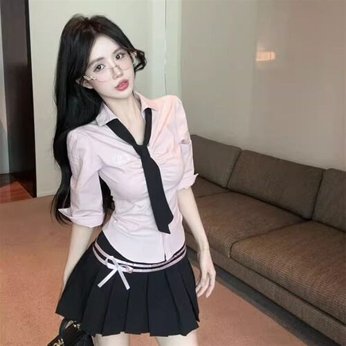 减龄JK套装制服柔式足浴技师工作服海军POLOP领百褶裙2件套春夏季