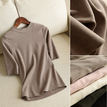 双面发热德绒五分袖 半高领打底衫洋气女士T恤 春秋冬可穿