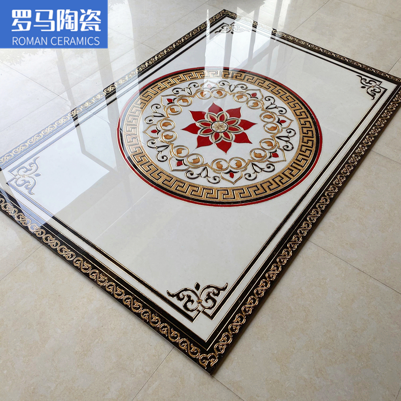 欧式客厅拼花地砖800x800 饭厅地毯花砖微晶石拼图入户玄关地拼花