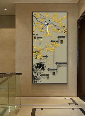 徽城古建QX202101中玄关装饰画竖版走尽头过道挂画廊徽派建式筑花