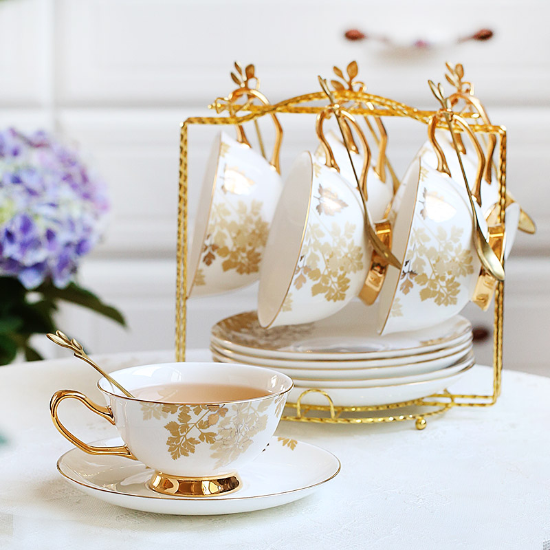 英式下午茶茶具花茶壶套装 蜡烛加热茶壶 骨N瓷茶壶花茶杯欧式奢