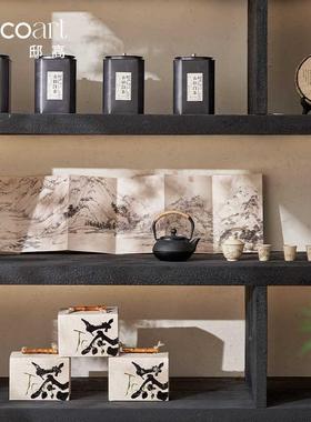 邸高商业茶空新间设计式茶室软装UTS开放格茶柜装饰品中搭摆件配