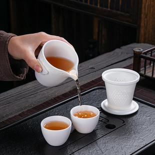 羊瓷外脂玉素烧白快客杯一壶LVF两杯车载户身泡随茶旅行茶具包轻