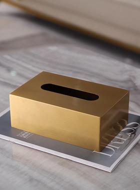 约现代属餐纸巾盒玄关样板房创意金礼品摆G1421件简抽纸桌摆件