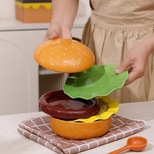 创意汉堡包陶瓷餐具碗和盘套装漂亮的盘子K沙拉碗甜品盘可爱的饭