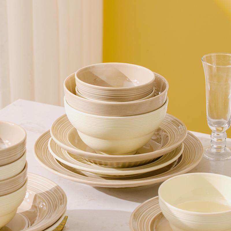 北欧拉丝碗碟套装套家无品牌/用乔盘迁餐具碗全瓷陶饭碗汤碗盘子