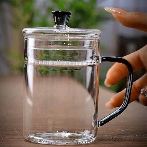 北大史茶杯茶绿带过带盖滤透明家用办KIB公大号泡杯茶杯月牙