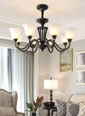 美式客厅灯铁吊艺简约乡村客灯餐厅56813灯厅黑复古大厅欧式卧室
