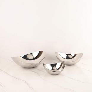 现代宿简约不锈钢镜面果盘托CAO盘桌面摆件几餐厅茶店酒民家居装