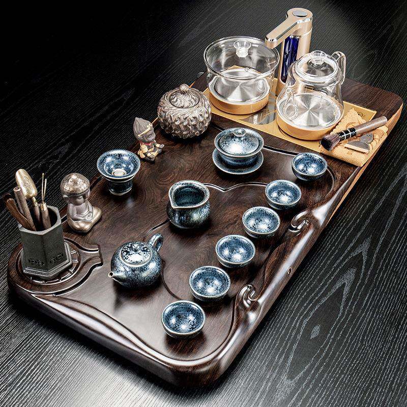 黑檀实自木茶盘整套泡茶全功夫茶套装紫砂茶杯动一具体09614茶台