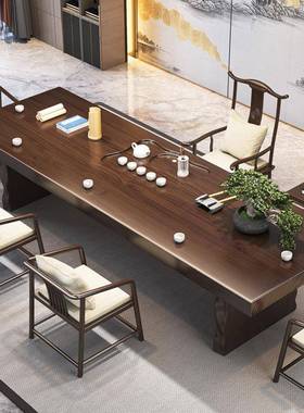 实大板茶桌新中式禅台意办公室PNO茶一体简木约现代家用椅泡茶桌