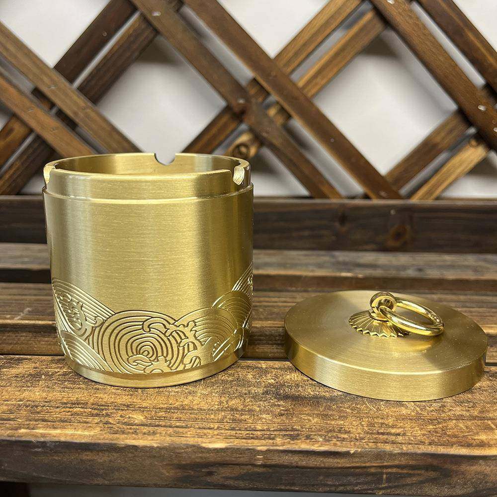 铜烟灰缸带盖防飞灰金属纯烟黄铜缸GSY车黄载车客用办公室家用厅