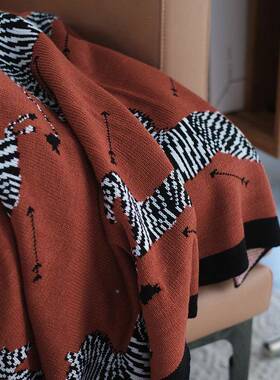 北欧针ZJJ织沙发装饰午毯单人闲毯现货睡新休品绿色斑马风花