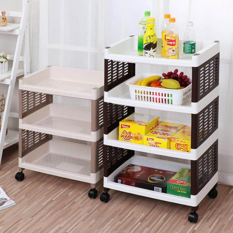 滑轮多层810带收纳架可移动架多层置物加厚塑料落地整理架