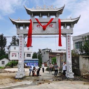 石牌坊加工230109古建石牌楼村门口花岗三广石场门楼中式岩青石牌