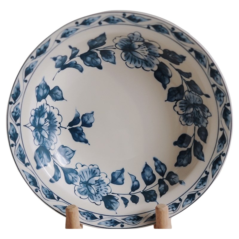 青染餐盘高级感家用高o温釉下陶瓷餐具复古盘子手绘青花卷边盘套