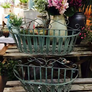 欧式做旧壁挂花篮 阳台台沿边花架 悬挂式铁艺窗台壁挂垂吊植物架