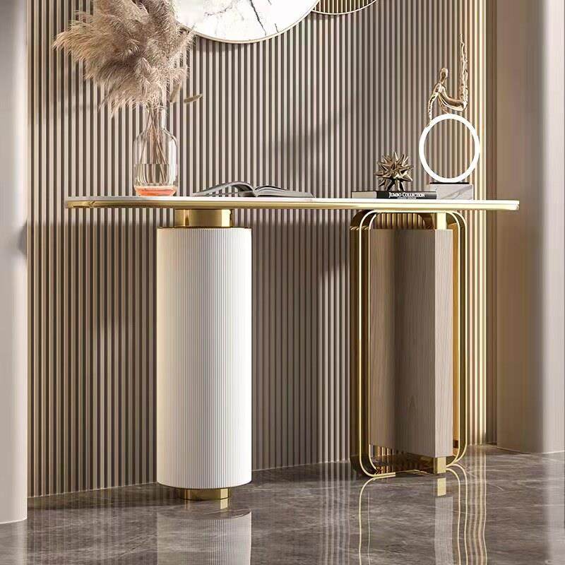 意式轻奢简约大理石玄关台岩板不锈钢金属新中式条案边桌入户大堂