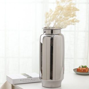 银色大花瓶花插花器酒店会所摆设客厅样板间软装饰品欧式奢华摆件